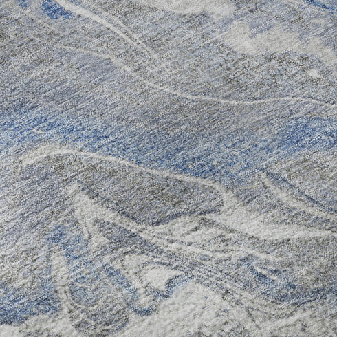 5' X 8' Blue Gray And Ivory Abstract Washable Area Rug With UV Protection