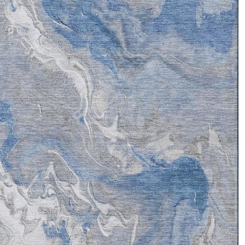 5' X 8' Blue Gray And Ivory Abstract Washable Area Rug With UV Protection