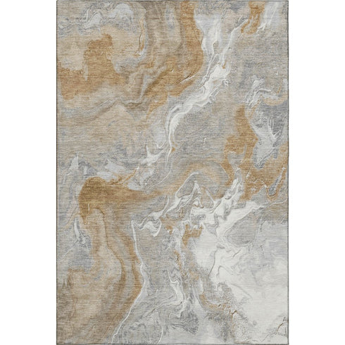 5' X 8' Graphite Beige And Ivory Abstract Washable Area Rug With UV Protection