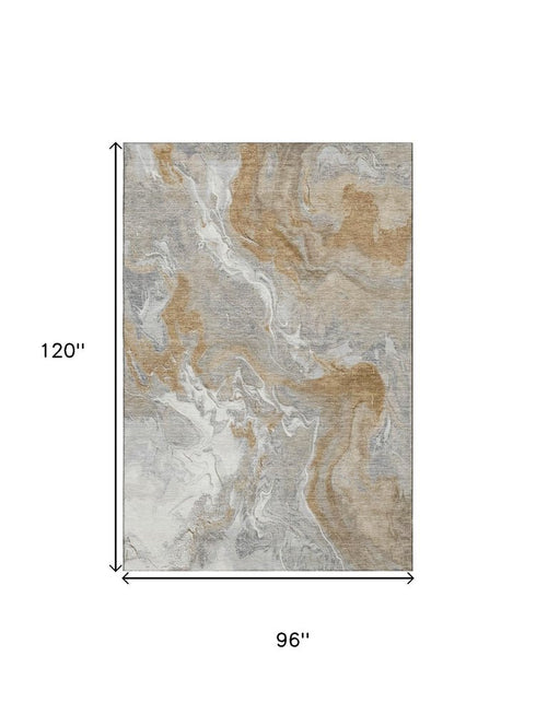 8' X 10' Graphite Beige And Ivory Abstract Washable Area Rug With UV Protection