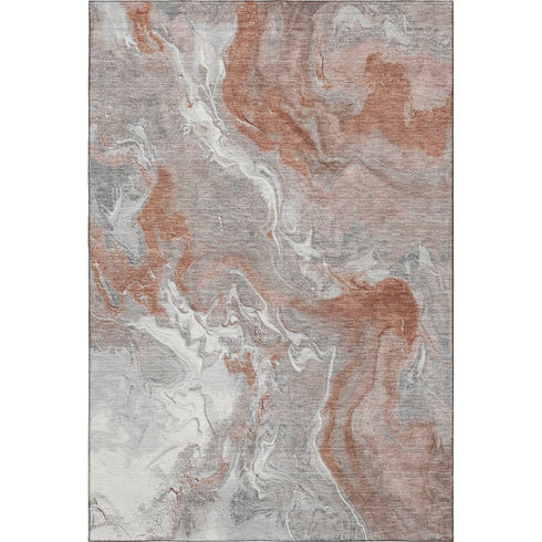 8' X 10' Salmon Gray And Ivory Abstract Washable Area Rug With UV Protection