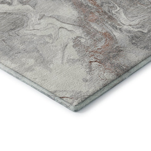 8' X 10' Salmon Gray And Ivory Abstract Washable Area Rug With UV Protection