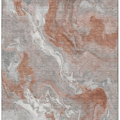 8' X 10' Salmon Gray And Ivory Abstract Washable Area Rug With UV Protection