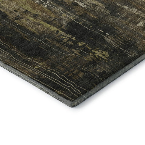 5' X 8' Beige Charcoal And Ivory Abstract Washable Area Rug With UV Protection