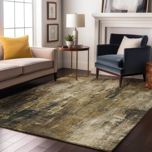9' X 12' Beige Charcoal And Ivory Abstract Washable Area Rug With UV Protection