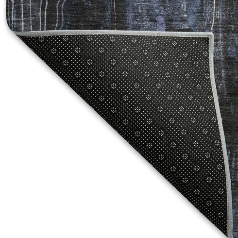 5' X 8' Blue Charcoal And Ivory Abstract Washable Area Rug With UV Protection