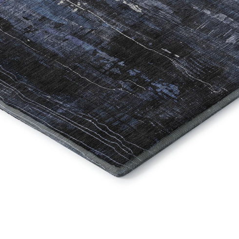 5' X 8' Blue Charcoal And Ivory Abstract Washable Area Rug With UV Protection