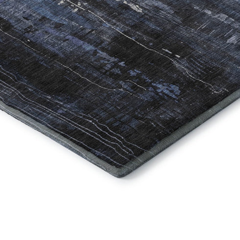 8' X 10' Blue Charcoal And Ivory Abstract Washable Area Rug With UV Protection