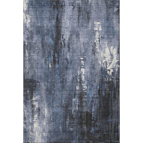 8' X 10' Blue Charcoal And Ivory Abstract Washable Area Rug With UV Protection