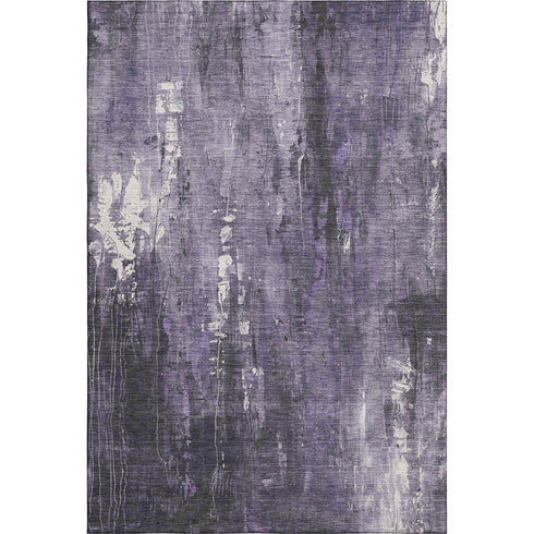 5' X 8' Purple Charcoal And Ivory Abstract Washable Area Rug With UV Protection