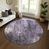 8' Purple Charcoal And Ivory Abstract Washable Round Rug With UV Protection