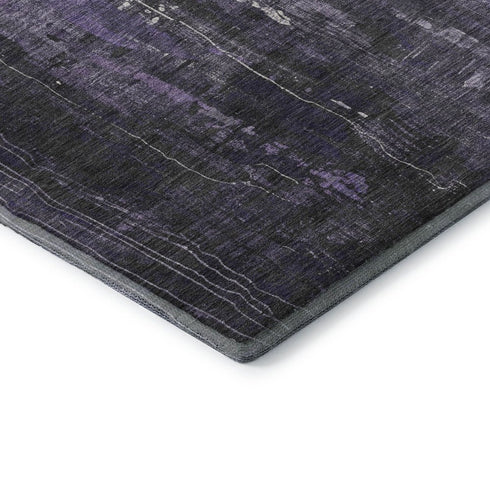 8' Purple Charcoal And Ivory Abstract Washable Round Rug With UV Protection