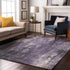 8' X 10' Purple Charcoal And Ivory Abstract Washable Area Rug With UV Protection