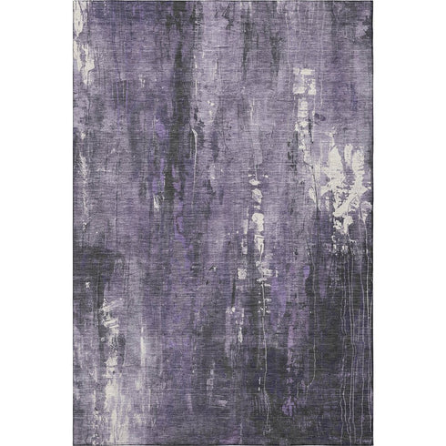 8' X 10' Purple Charcoal And Ivory Abstract Washable Area Rug With UV Protection