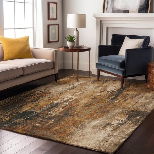 9' X 12' Taupe Copper And Ivory Abstract Washable Area Rug With UV Protection