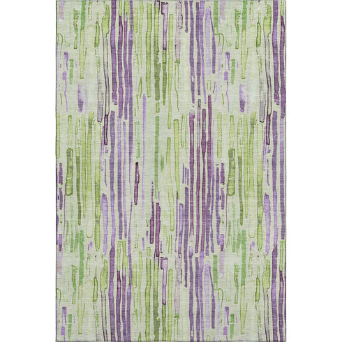 8' X 10' Artichoke Green Lavender And Ivory Striped Washable Area Rug With UV Protection