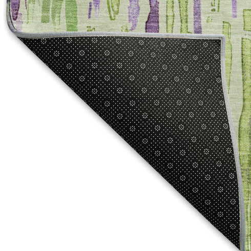 8' X 10' Artichoke Green Lavender And Ivory Striped Washable Area Rug With UV Protection