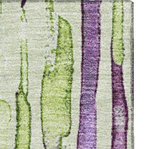 8' X 10' Artichoke Green Lavender And Ivory Striped Washable Area Rug With UV Protection