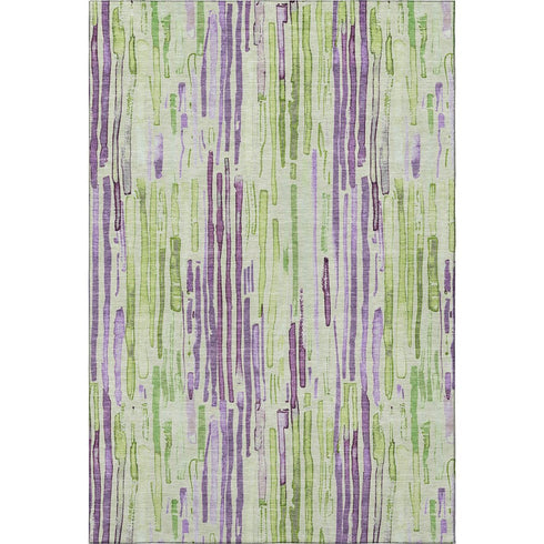 8' X 10' Artichoke Green Lavender And Ivory Striped Washable Area Rug With UV Protection