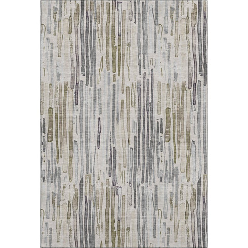 5' X 8' Beige Tan And Silver Striped Washable Area Rug With UV Protection