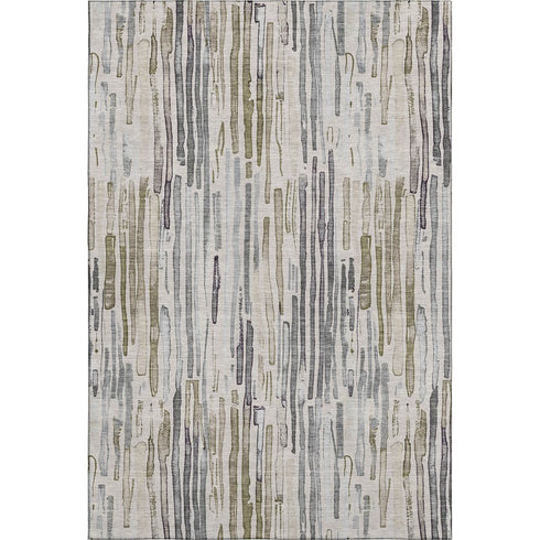 8' X 10' Beige Tan And Silver Striped Washable Area Rug With UV Protection