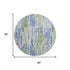 8' Sky Blue Green And Ivory Striped Washable Round Rug With UV Protection