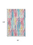 8' X 10' White Pink And Teal Striped Washable Area Rug With UV Protection