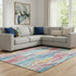 8' X 10' White Pink And Teal Striped Washable Area Rug With UV Protection
