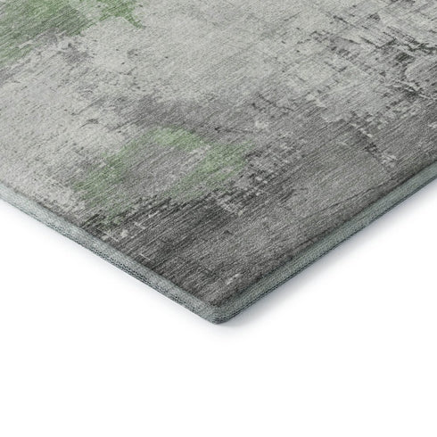 8' X 10' Artichoke Green Gray And Ivory Abstract Washable Area Rug With UV Protection