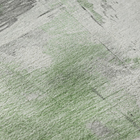 8' X 10' Artichoke Green Gray And Ivory Abstract Washable Area Rug With UV Protection