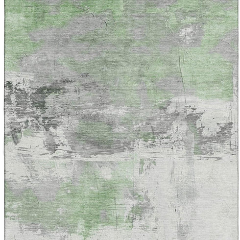 8' X 10' Artichoke Green Gray And Ivory Abstract Washable Area Rug With UV Protection