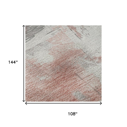 9' X 12' Coral Gray And Ivory Abstract Washable Area Rug With UV Protection