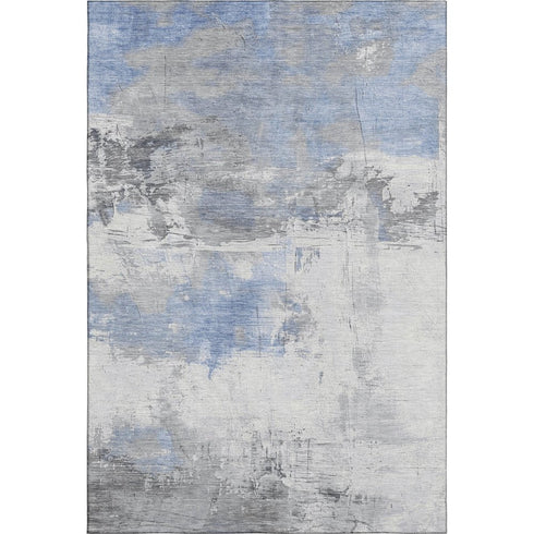 8' X 10' Denim Blue Gray And Ivory Abstract Washable Area Rug With UV Protection