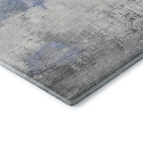8' X 10' Denim Blue Gray And Ivory Abstract Washable Area Rug With UV Protection