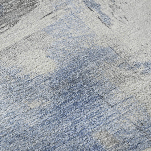 8' X 10' Denim Blue Gray And Ivory Abstract Washable Area Rug With UV Protection
