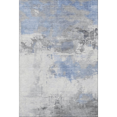 8' X 10' Denim Blue Gray And Ivory Abstract Washable Area Rug With UV Protection