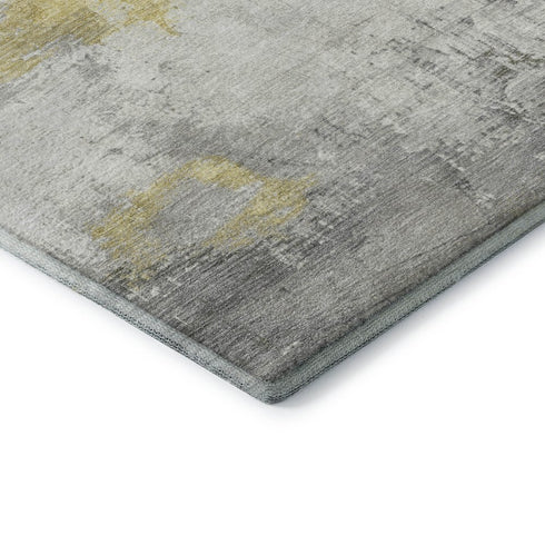 5' X 8' Gold Gray And Ivory Abstract Washable Area Rug With UV Protection