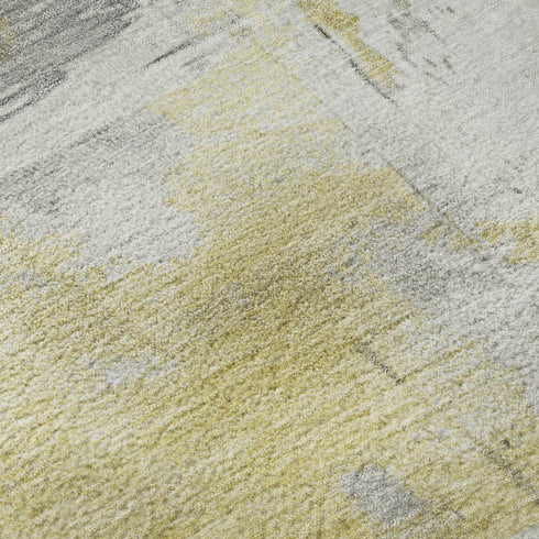 5' X 8' Gold Gray And Ivory Abstract Washable Area Rug With UV Protection