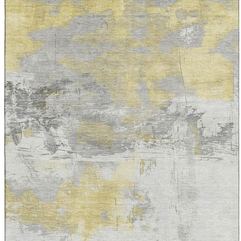 8' X 10' Gold Gray And Ivory Abstract Washable Area Rug With UV Protection