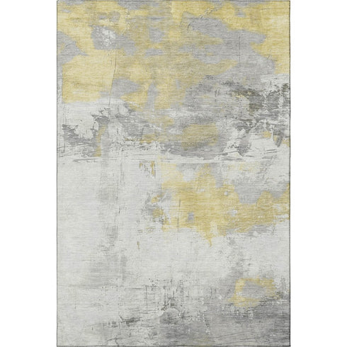 8' X 10' Gold Gray And Ivory Abstract Washable Area Rug With UV Protection