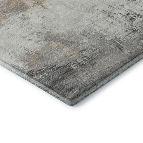 5' X 8' Ivory Gray And Beige Abstract Washable Area Rug With UV Protection