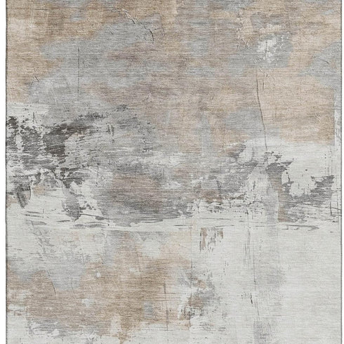 5' X 8' Ivory Gray And Beige Abstract Washable Area Rug With UV Protection