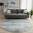 8' Teal Gray And Ivory Abstract Washable Round Rug With UV Protection