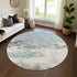 8' Teal Gray And Ivory Abstract Washable Round Rug With UV Protection