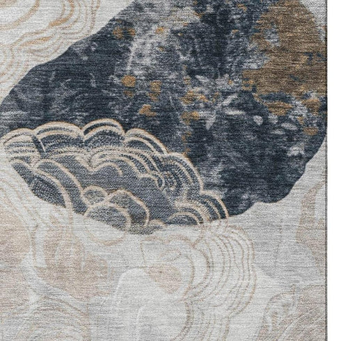 5' X 8' Gray Charcoal And Beige Geometric Washable Area Rug With UV Protection