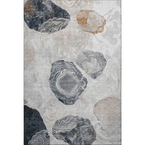 5' X 8' Gray Charcoal And Beige Geometric Washable Area Rug With UV Protection