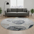 8' Gray Charcoal And Beige Geometric Washable Round Rug With UV Protection