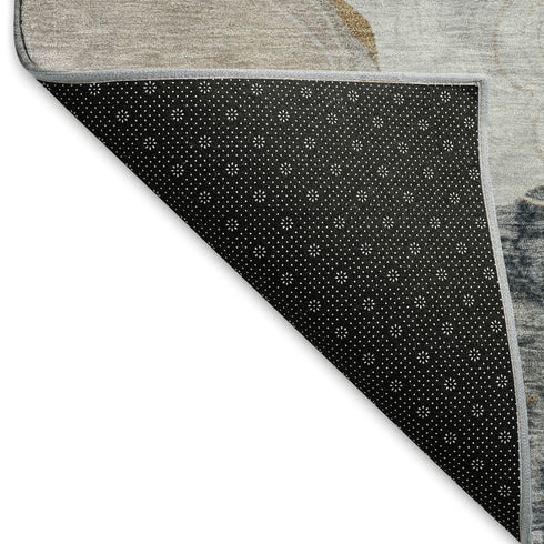 8' Gray Charcoal And Beige Geometric Washable Round Rug With UV Protection