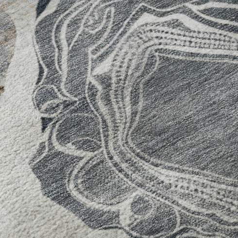 8' Gray Charcoal And Beige Geometric Washable Round Rug With UV Protection