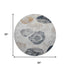 8' Gray Charcoal And Beige Geometric Washable Round Rug With UV Protection